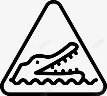 鳄鱼警告标志4线形图标图标
