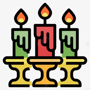 蜡烛庆祝50线颜色图标图标