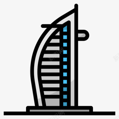 BurjAlArab26号地标线性颜色图标图标