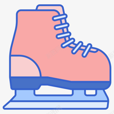 溜冰鞋冬季旅行线性颜色图标图标