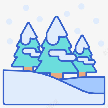 森林冬季旅行线性颜色图标图标