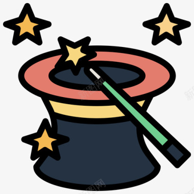 魔术师帽游乐园64线性颜色图标图标