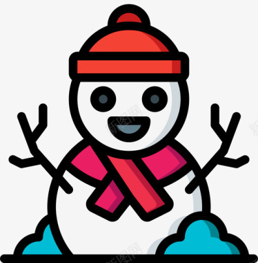 雪人冬季线性颜色图标图标