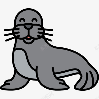 海豹动物27线形颜色图标图标