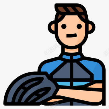 自行车手人和生活方式3线性颜色图标图标