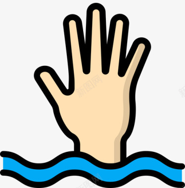 溺水救援和反应2线性颜色图标图标