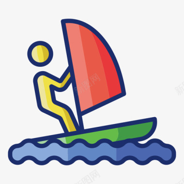 风帆冲浪夏季旅行2线性颜色图标图标