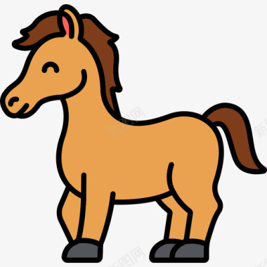 马动物27线性颜色图标图标
