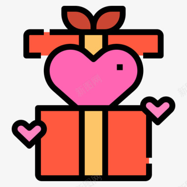 礼品盒浪漫爱情9线性颜色图标图标