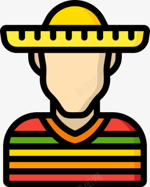 墨西哥人刻板印象1线性颜色图标图标