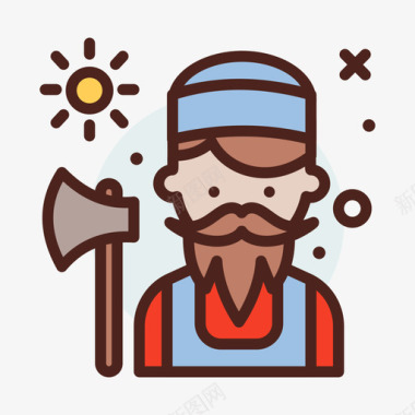 伐木工人男性职业3线条颜色图标图标