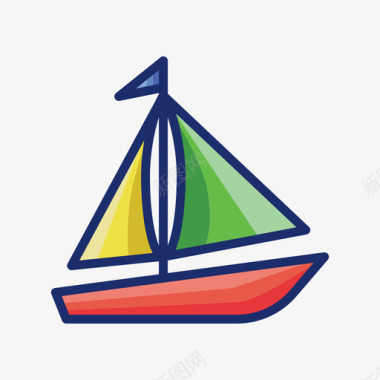 帆船夏季旅行2线性颜色图标图标