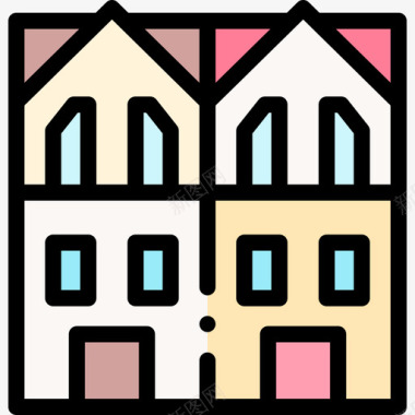 半独立式房屋类型35线性颜色图标图标