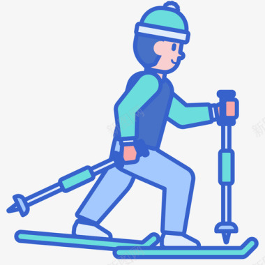 滑雪冬季旅行线条色彩图标图标