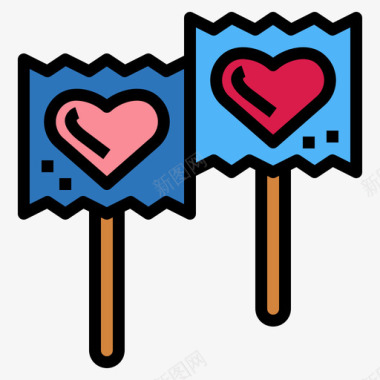 糖果爱情和情人节6线性颜色图标图标