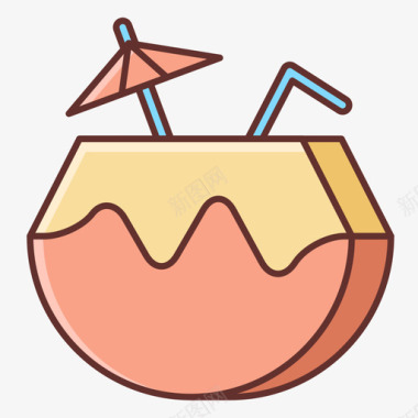 椰子饮料夏季旅行线性颜色图标图标