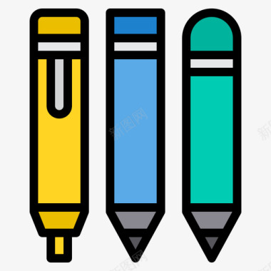 钢笔文具和办公室16线性颜色图标图标