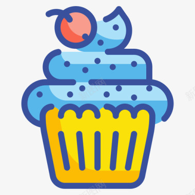 纸杯蛋糕生日和派对11线性颜色图标图标