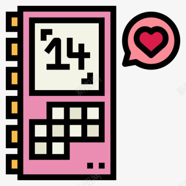 日历爱情和情人节6线性颜色图标图标