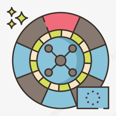 轮盘赌赌场70线性颜色图标图标