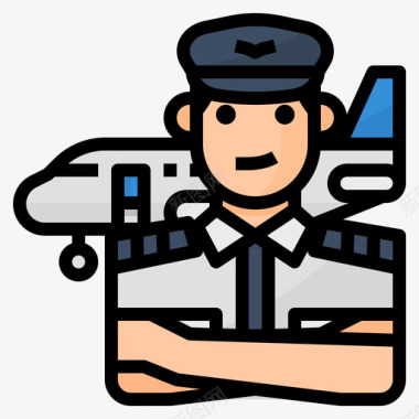 飞行员职业13线性颜色图标图标