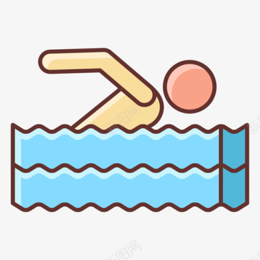 游泳夏季旅行线性颜色图标图标