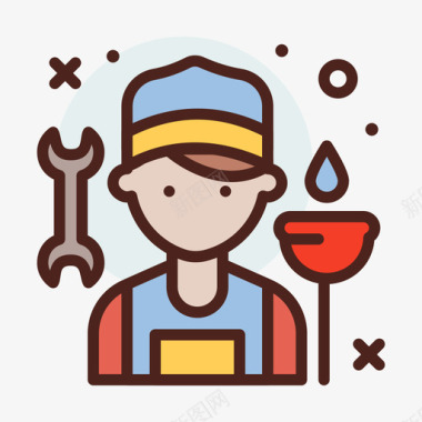 水管工男性职业3线性颜色图标图标