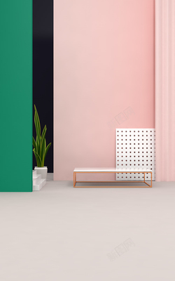 建模元素粉色绿色背景绿叶台子高清图片