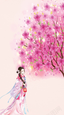 粉色中国风女孩H5分层背景背景
