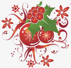手绘红色圣诞节装饰植物素材