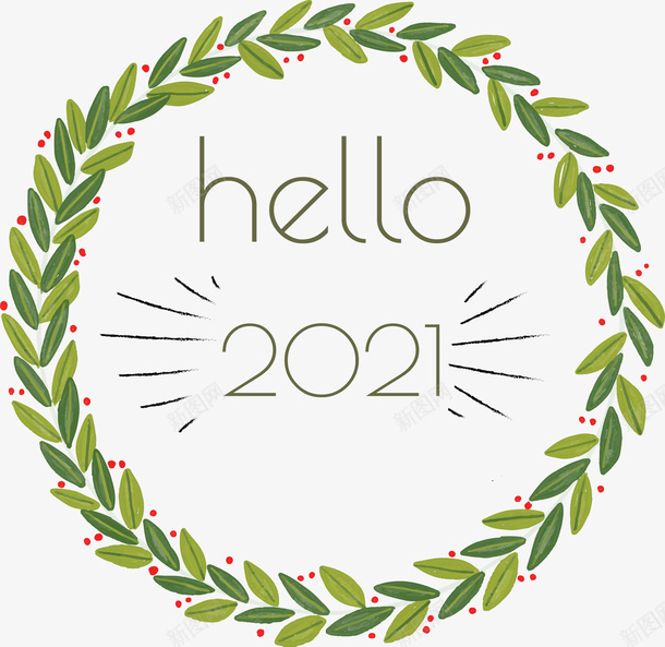 你好2021创意花环树叶元素png免抠素材_新图网 https://ixintu.com 2021年 你好2021 创意花环 圆形 树叶 英文