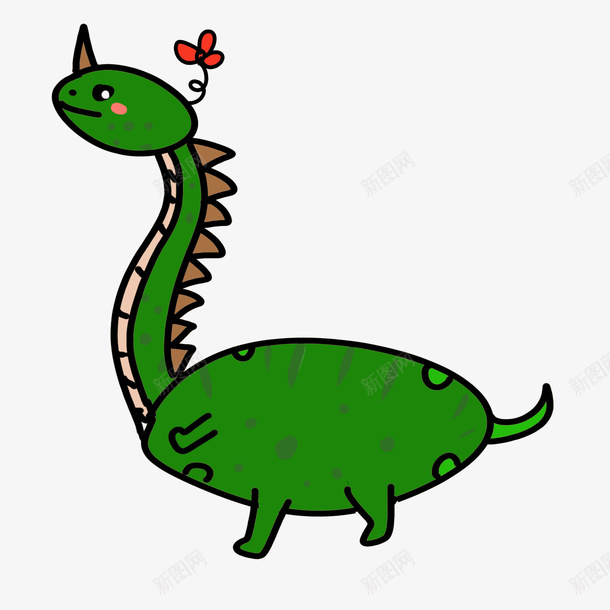 长脖子绿色恐龙png免抠素材_新图网 https://ixintu.com 动漫 插画 绿色的恐龙 长脖子