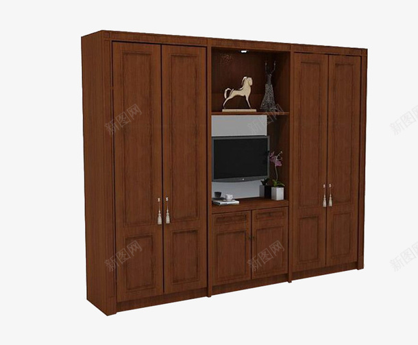 中式衣柜png免抠素材_新图网 https://ixintu.com 卧室 咖啡色 模型 欧式衣柜 衣柜