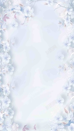 朦胧花朵蓝色清新花朵梦幻H5背景高清图片
