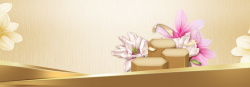 鎏金花朵鎏金色大气化妆品展台banner高清图片