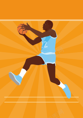 卡通扁平篮球运动员上篮激情球赛背景素材背景
