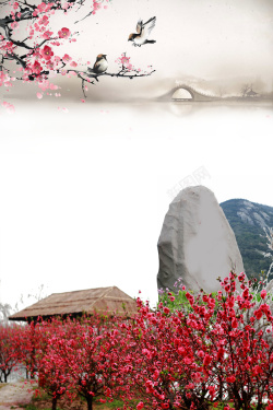 桃花岛最美桃花林旅游宣传海报背景素材高清图片