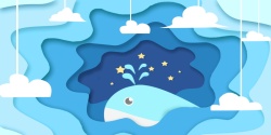 抽象鲸鱼扁平抽象蓝色大海背景模板高清图片