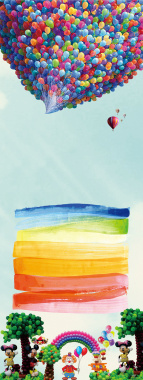 热气球色彩展板PSD背景图背景