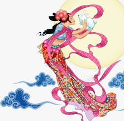 中国真人美女中秋古典美女月亮玉兔高清图片