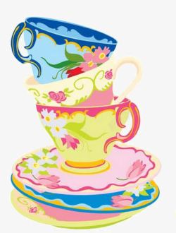 堆叠的彩色陶瓷茶杯素材