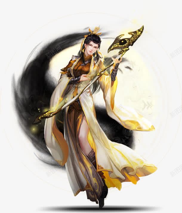 黄衣竖琴古风手绘魔幻png免抠素材_新图网 https://ixintu.com 古风 竖琴 魔幻