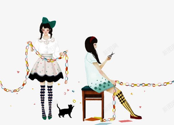 剪剪纸的女孩png免抠素材_新图网 https://ixintu.com 剪纸 坐着 坐着的小朋友 女孩 漂亮 站着 纸 黑猫