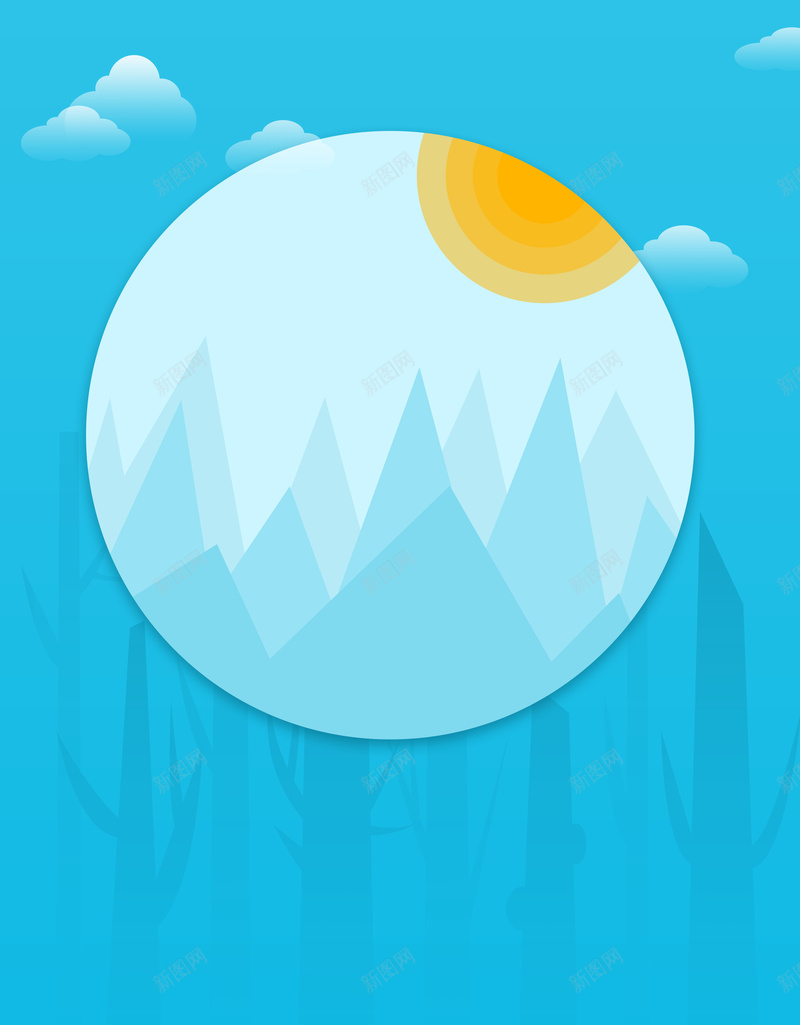 蓝色创意几何矢量平面广告psd设计背景_新图网 https://ixintu.com 云朵 几何 创意 山峰 平面广告 树木 矢量 绘画 美术 蓝色