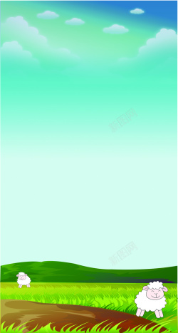 羊草地卡通绿色春季小羊草地春天海报背景高清图片