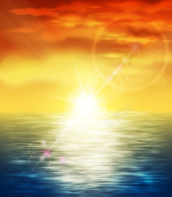 海上日落红色绚丽夕阳海景风景矢量图高清图片