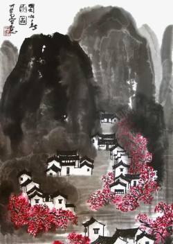 国画村庄素材