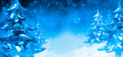 冰树圣诞节圣诞树蓝色调冰树冰块光晕雪花背景高清图片