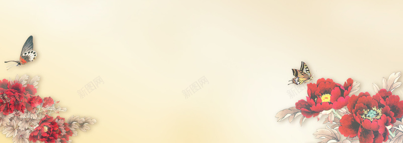 鲜花banner背景jpg设计背景_新图网 https://ixintu.com 鲜花 质感 蝴蝶 中国风 海报banner