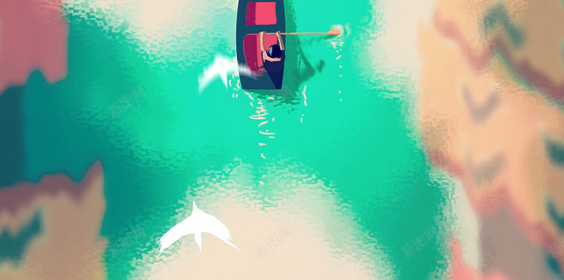 卡通划船H5背景jpg设计背景_新图网 https://ixintu.com 划船 卡通 手绘 水面 童趣 背景 飞鸟